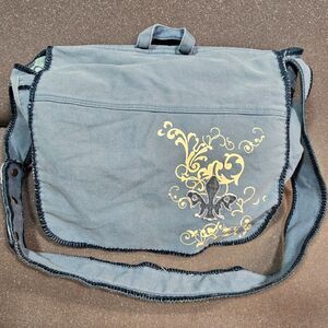 Floral Canvas Messenger Bag Blue Crossbody Organizer Boho Purse